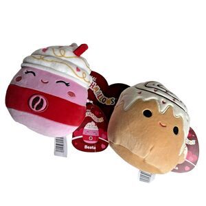 Squishmallows 5” Latte Beata and Cinnamon Roll Anita Coffee Set New NWT